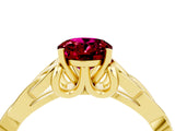 Yellow gold Oval Cut Garnet Solitaire Engagement Ring with Celtic Knot Band and Four-Prong Setting_4