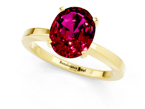 Yellow gold Oval Cut Garnet Solitaire Engagement Ring with Classic Band and Four-Prong Setting_25