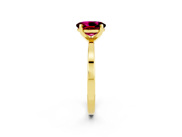 Yellow gold Oval Cut Garnet Solitaire Engagement Ring with Classic Band and Four-Prong Setting