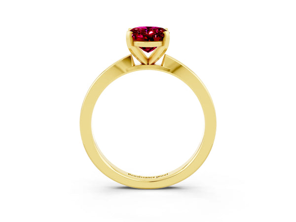 Yellow gold Oval Cut Garnet Solitaire Engagement Ring with Classic Band and Four-Prong Setting