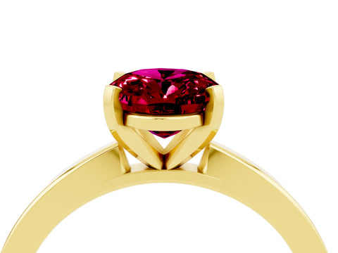 Yellow gold Oval Cut Garnet Solitaire Engagement Ring with Classic Band and Four-Prong Setting_28