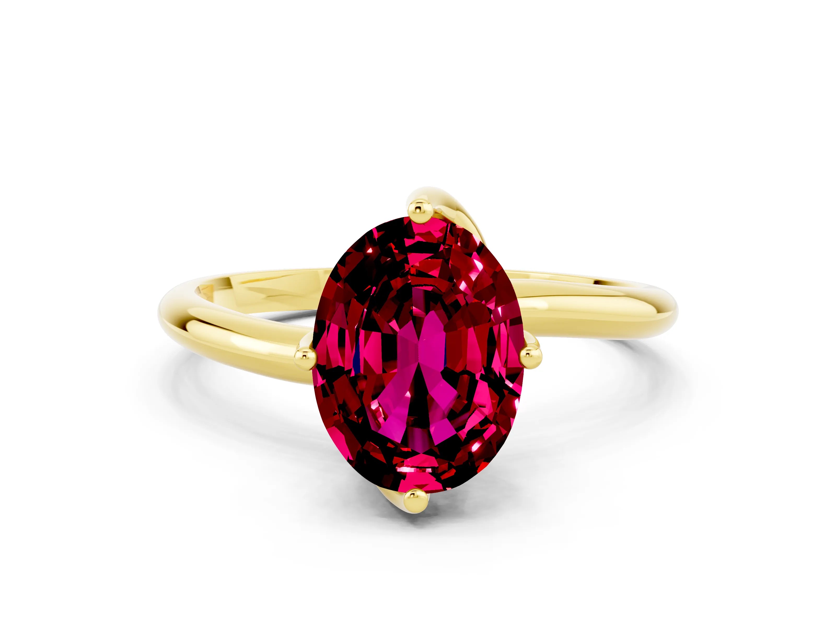 Yellow gold Oval Cut Garnet Solitaire Engagement Ring with Four-Prong Setting and Classic Band_12