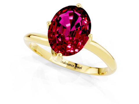 Yellow gold Oval Cut Garnet Solitaire Engagement Ring with Four-Prong Setting and Classic Band_13