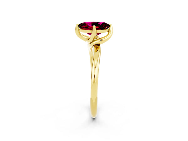 Yellow gold Oval Cut Garnet Solitaire Engagement Ring with Four-Prong Setting and Classic Band