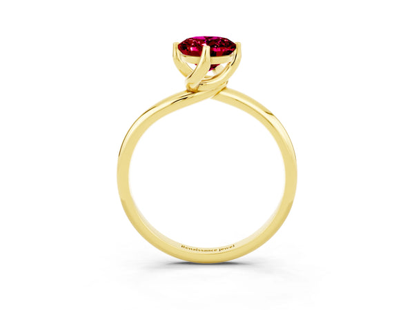 Yellow gold Oval Cut Garnet Solitaire Engagement Ring with Four-Prong Setting and Classic Band