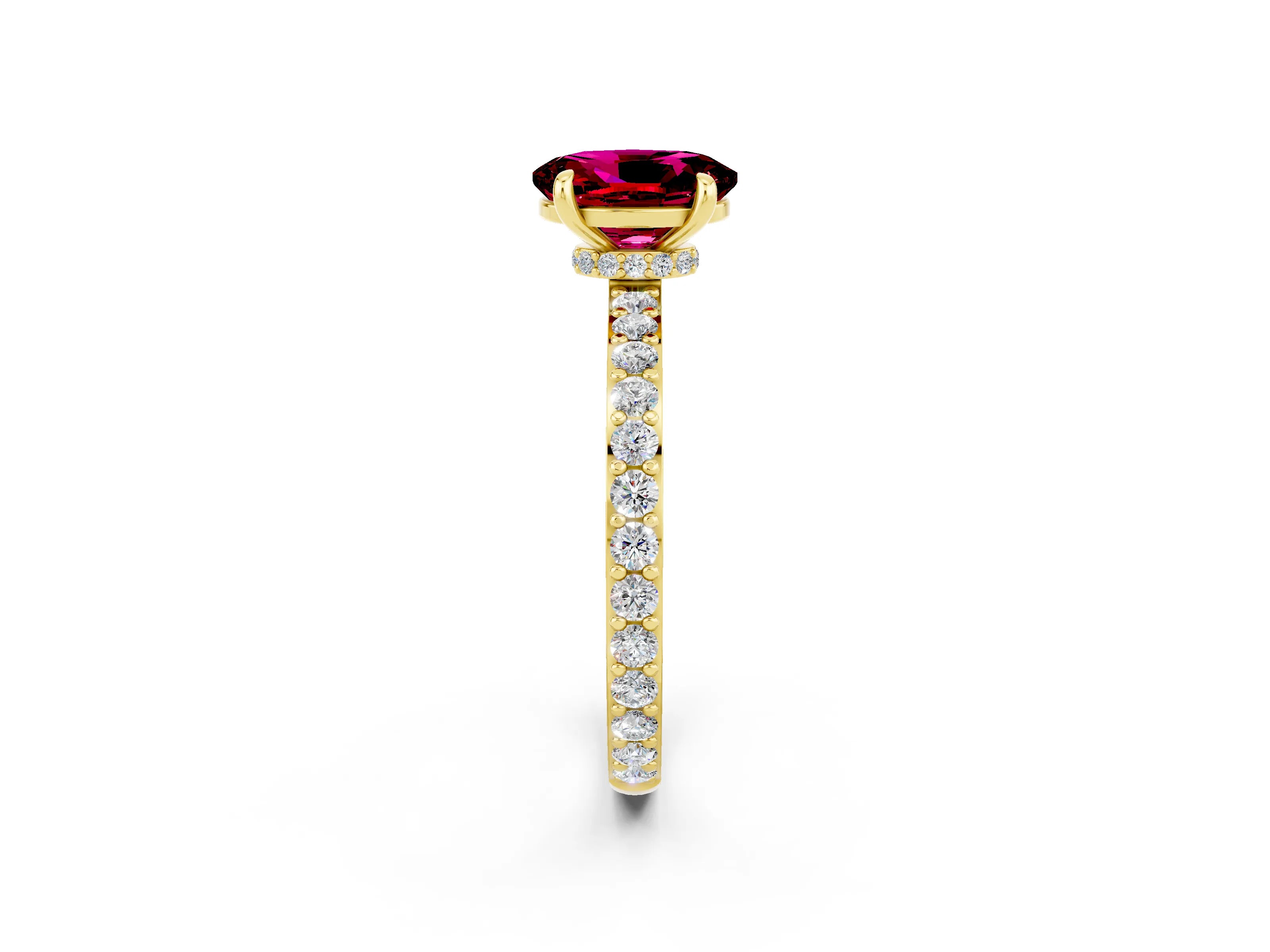 Yellow gold Oval Cut Garnet Solitaire Engagement Ring with Pavé Band and Four-Prong Setting_2