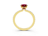 Yellow gold Oval Cut Garnet Solitaire Engagement Ring with Pavé Band and Four-Prong Setting_3