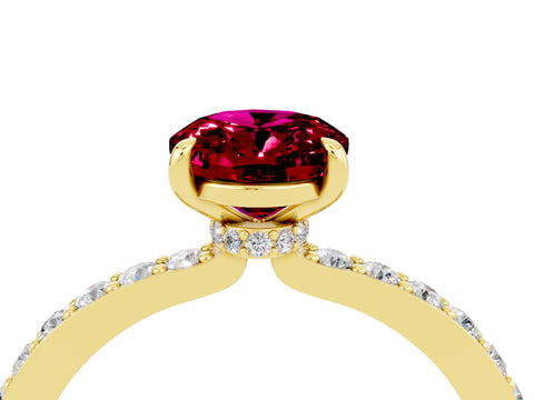 Yellow gold Oval Cut Garnet Solitaire Engagement Ring with Pavé Band and Four-Prong Setting_4