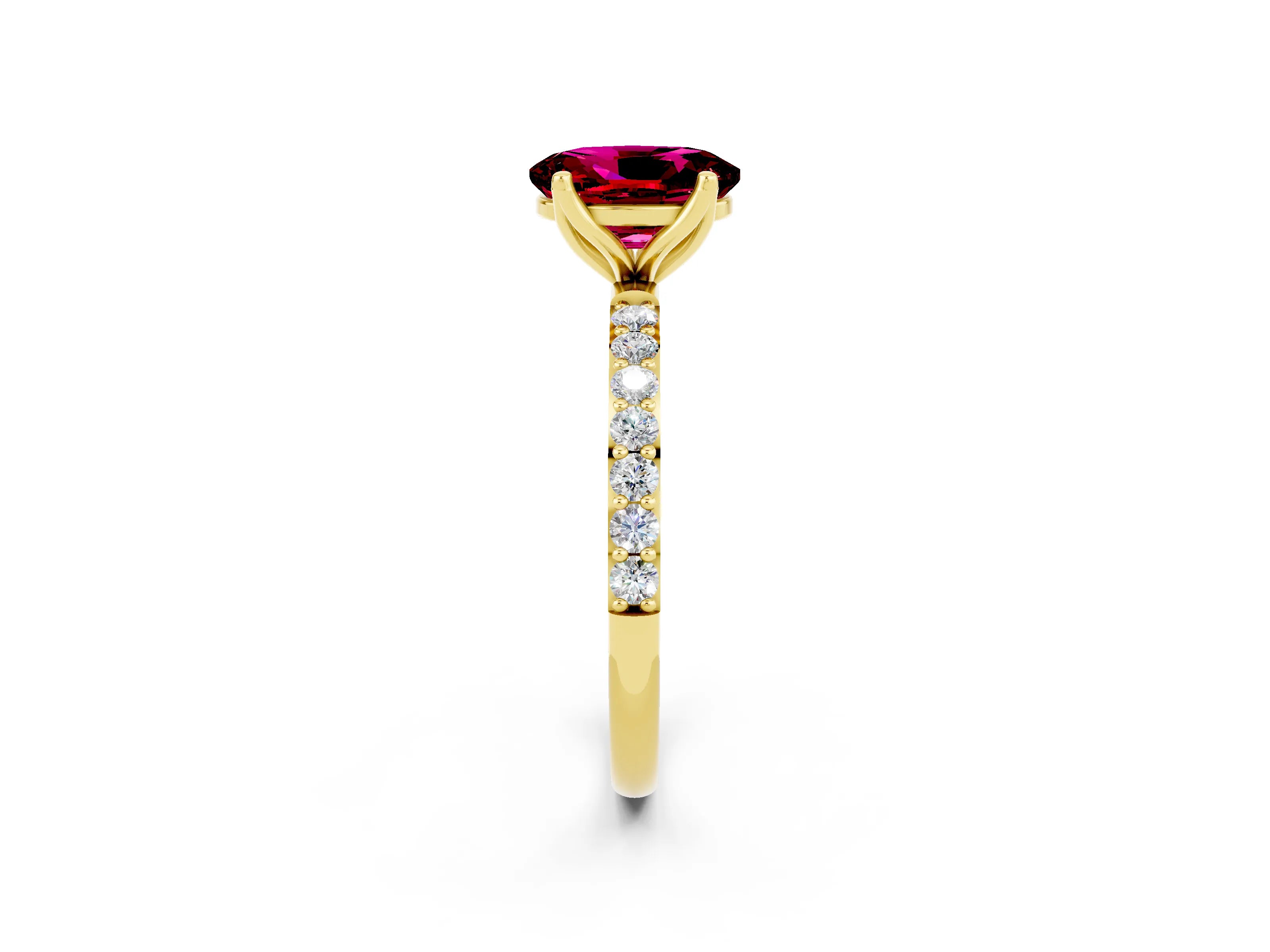 Yellow gold Oval Cut Garnet Solitaire Engagement Ring with Pavé Band and Prong Setting_2