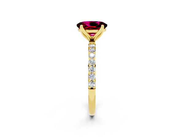 Yellow gold Oval Cut Garnet Solitaire Engagement Ring with Round  Pavé Band and Prong Setting