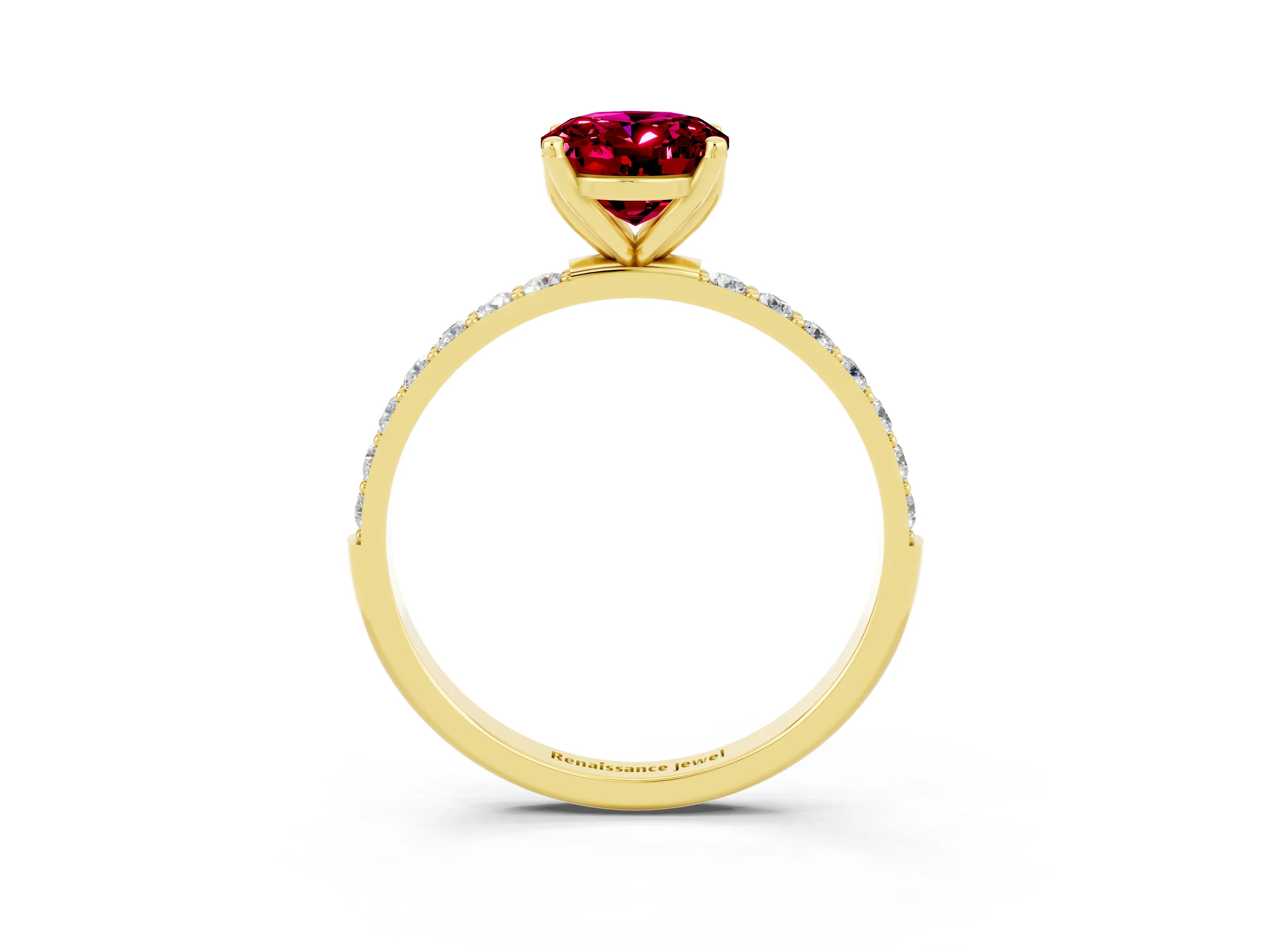 Yellow gold Oval Cut Garnet Solitaire Engagement Ring with Pavé Band and Prong Setting_3