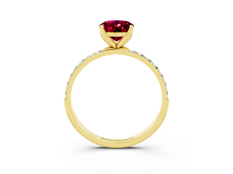 Yellow gold Oval Cut Garnet Solitaire Engagement Ring with Pavé Band and Prong Setting_3