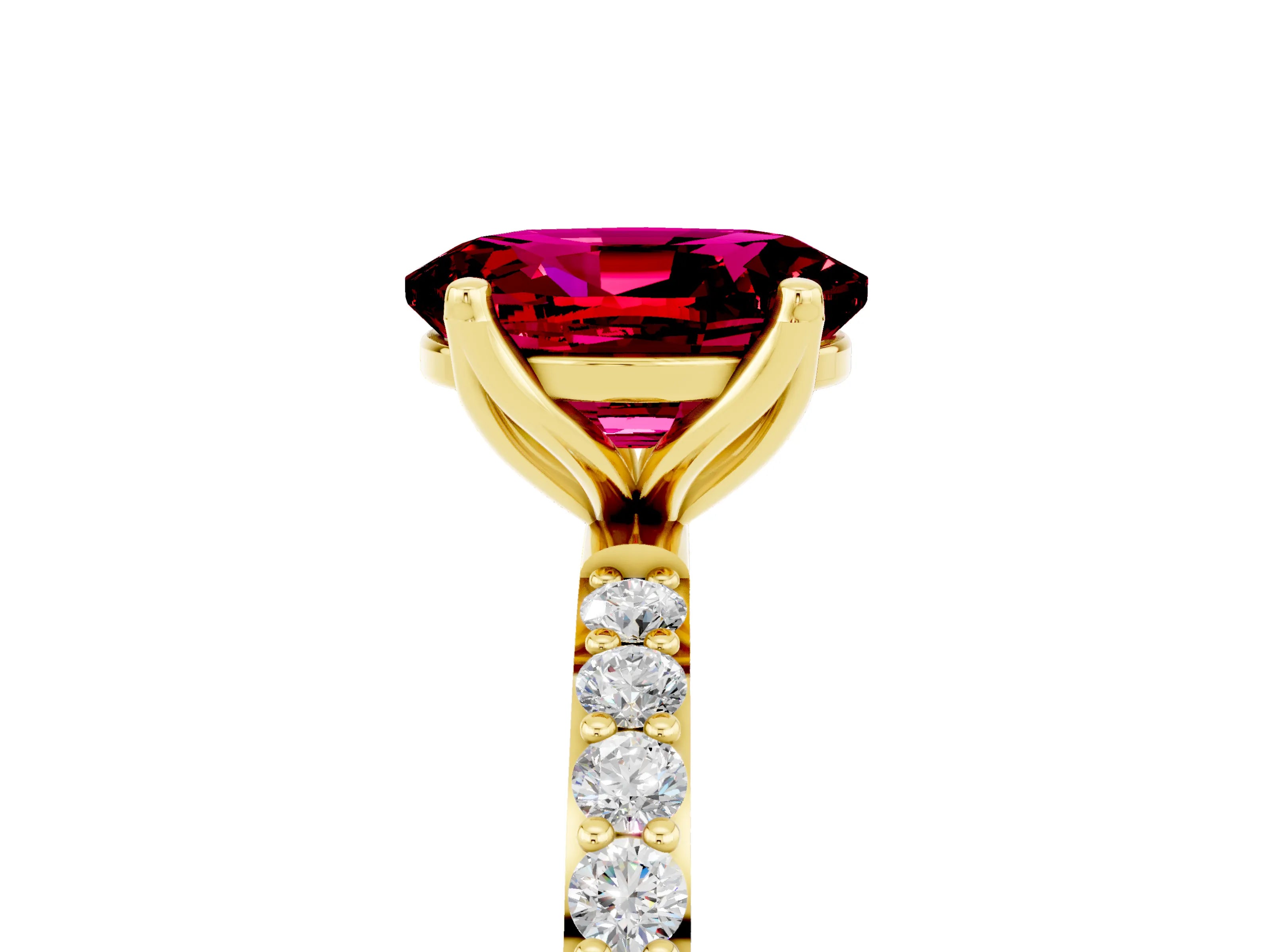 Yellow gold Oval Cut Garnet Solitaire Engagement Ring with Pavé Band and Prong Setting_5