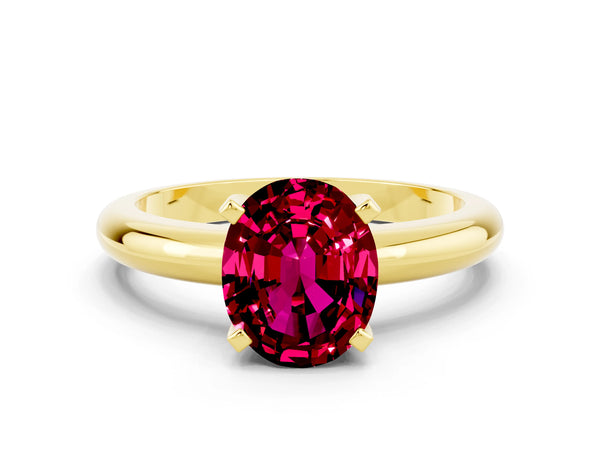 Yellow gold Oval Cut Garnet Solitaire Engagement Ring with Round Band and Four-Prong Setting