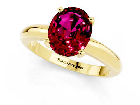 Yellow gold Oval Cut Garnet Solitaire Engagement Ring with Round Band and Four-Prong Setting_1