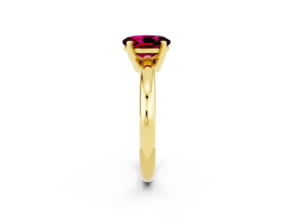 Yellow gold Oval Cut Garnet Solitaire Engagement Ring with Round Band and Four-Prong Setting