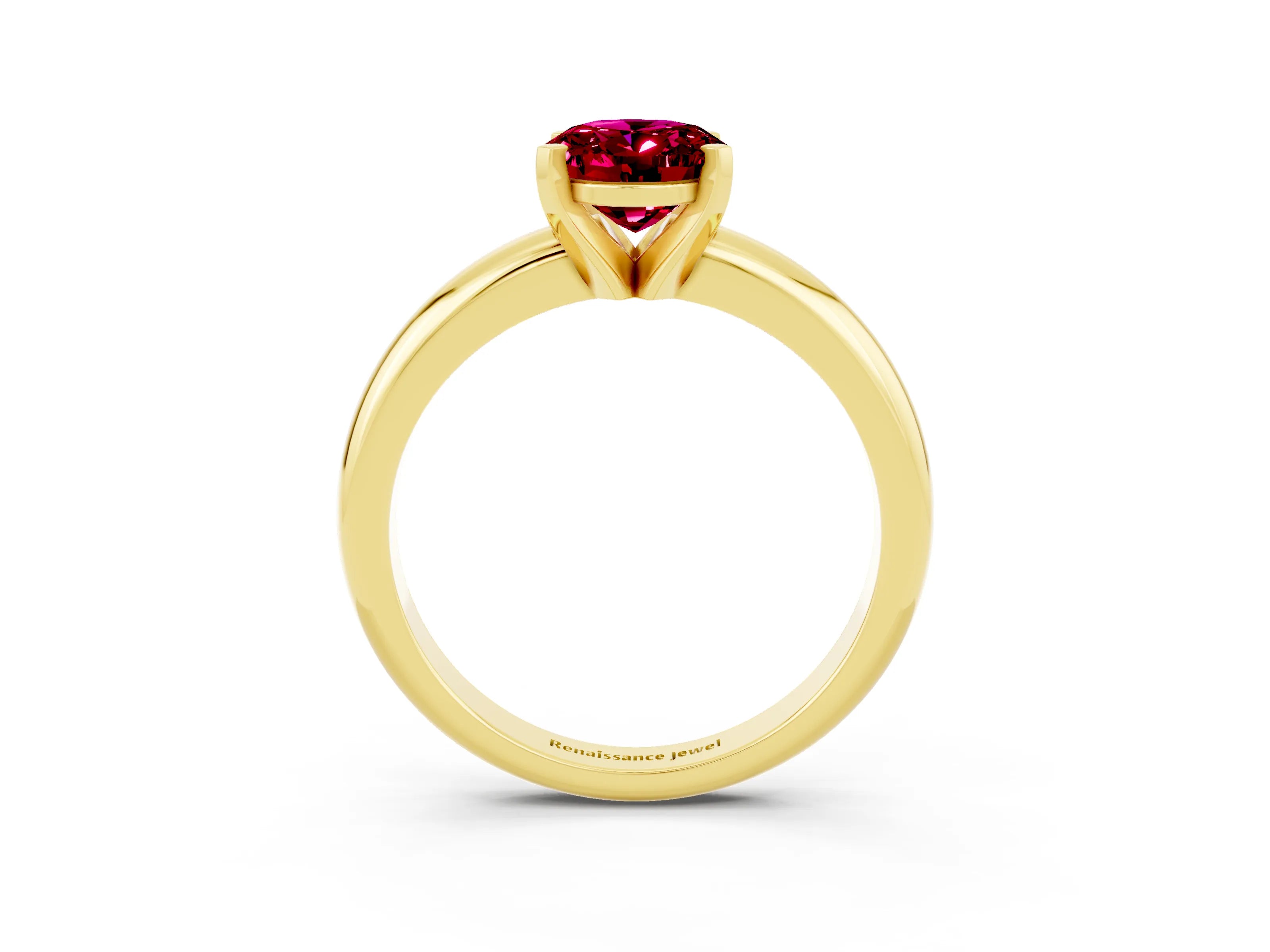 Yellow gold Oval Cut Garnet Solitaire Engagement Ring with Round Band and Four-Prong Setting_3