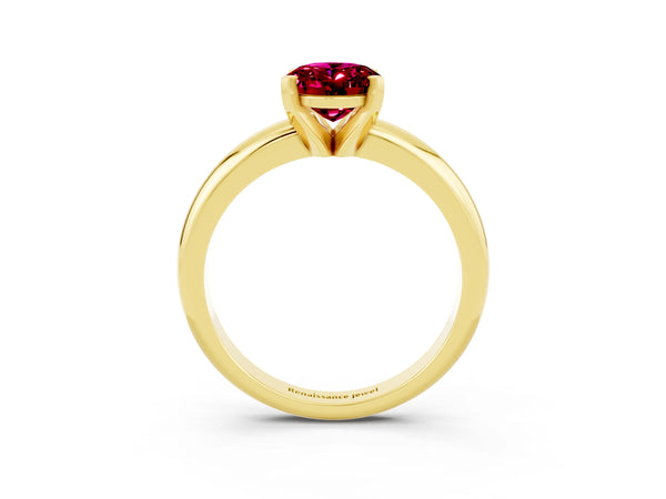Yellow gold Oval Cut Garnet Solitaire Engagement Ring with Round Band and Four-Prong Setting