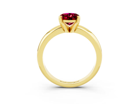 Yellow gold Oval Cut Garnet Solitaire Engagement Ring with Round Band and Four-Prong Setting_3