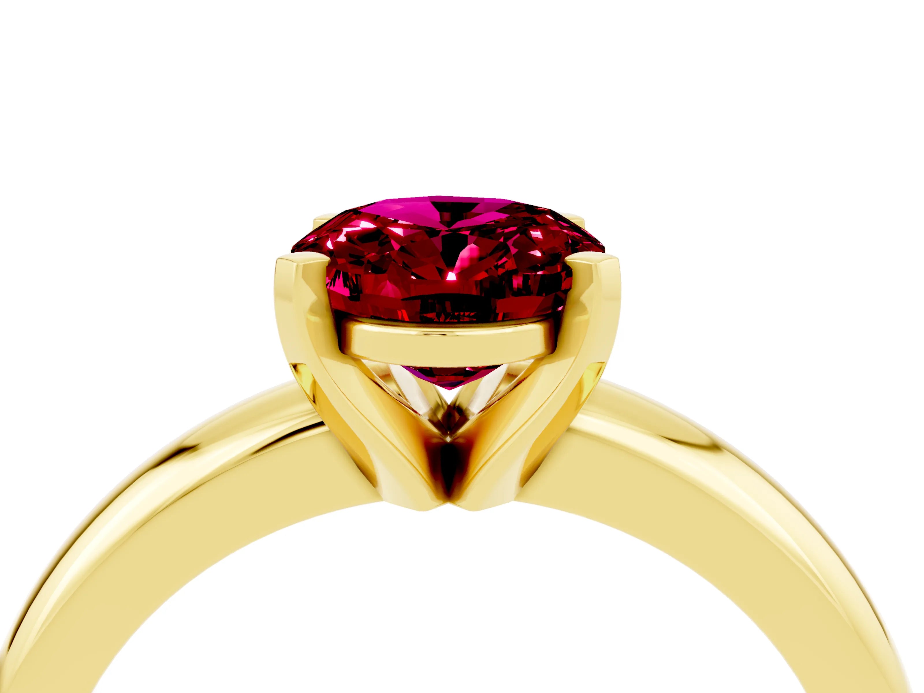 Yellow gold Oval Cut Garnet Solitaire Engagement Ring with Round Band and Four-Prong Setting_4