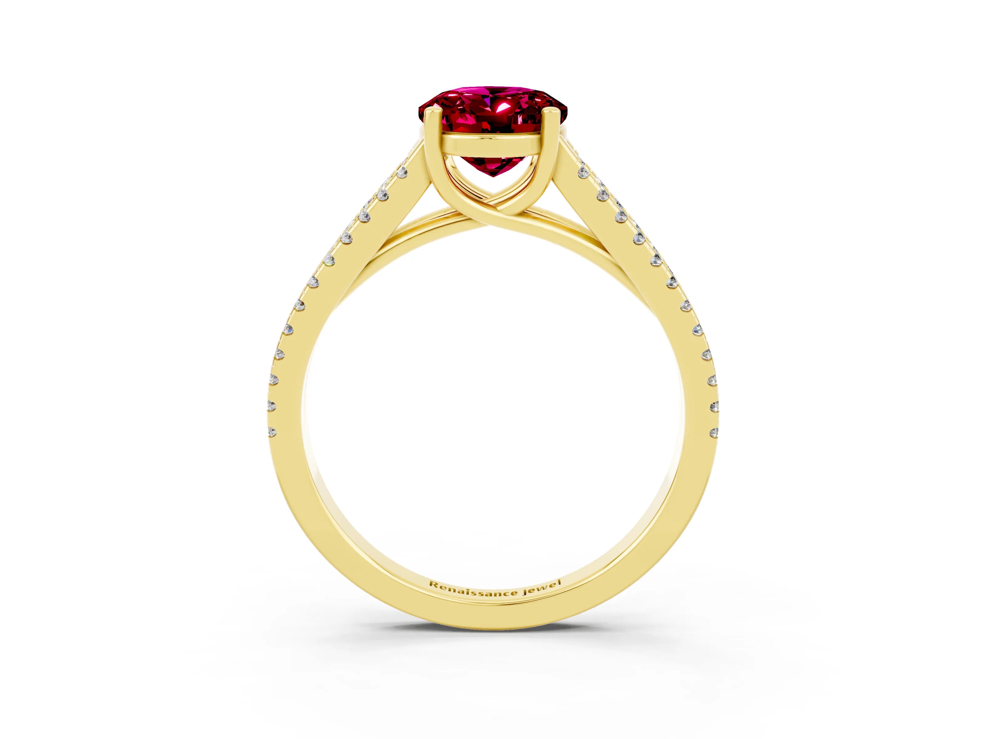 Yellow gold Oval Cut Garnet Solitaire Engagement Ring with Split Shank Pavé Band_3
