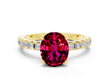 Yellow gold Oval Cut Garnet Solitaire Pavé Band with Four-Prong Setting