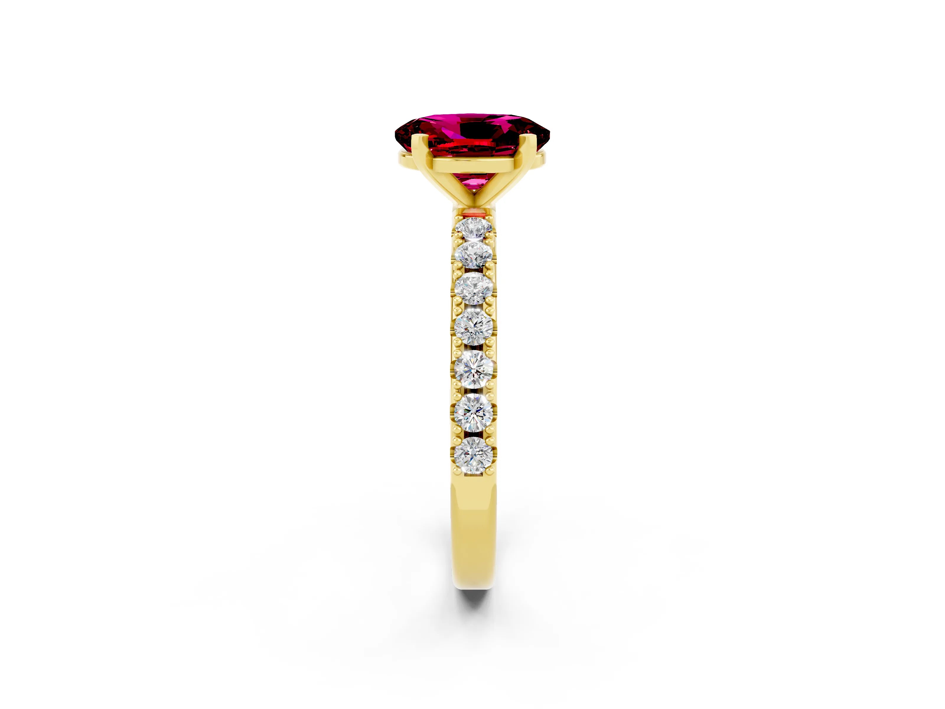 Yellow gold Oval Cut Garnet Solitaire Pavé Band with Four-Prong Setting_2