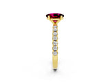 Yellow gold Oval Cut Garnet Solitaire Pavé Band with Four-Prong Setting_2