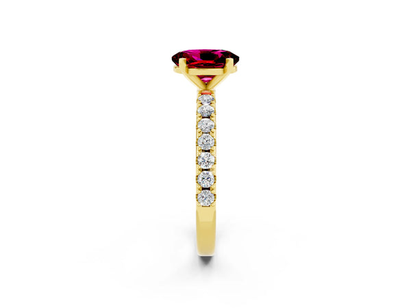 Yellow gold Oval Cut Garnet Solitaire Pavé Band with Four-Prong Setting