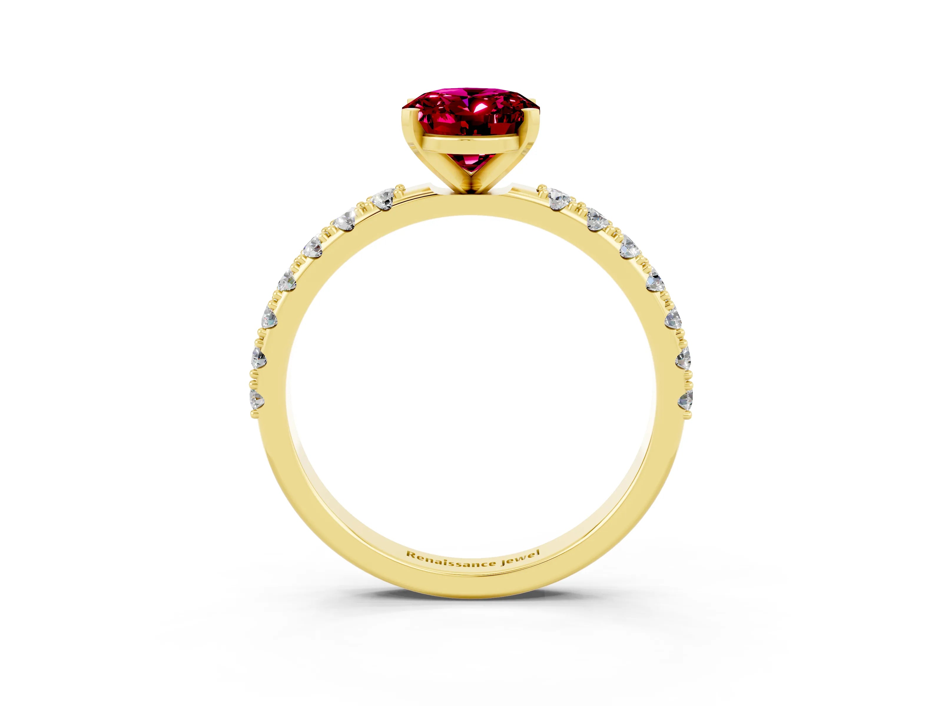 Yellow gold Oval Cut Garnet Solitaire Pavé Band with Four-Prong Setting_3