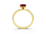 Yellow gold Oval Cut Garnet Solitaire Pavé Band with Four-Prong Setting_3