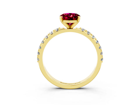 Yellow gold Oval Cut Garnet Solitaire Pavé Band with Four-Prong Setting_3