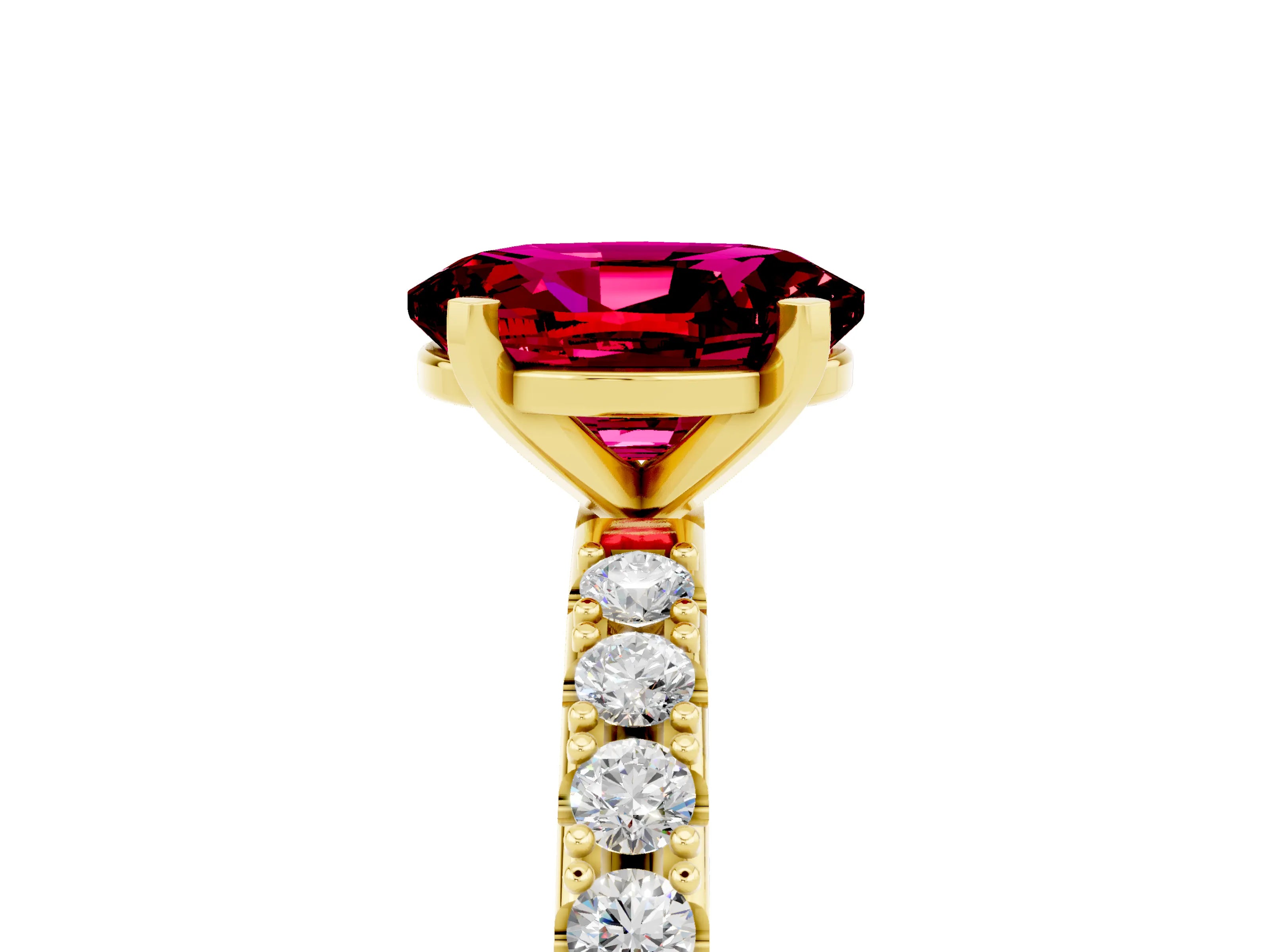 Yellow gold Oval Cut Garnet Solitaire Pavé Band with Four-Prong Setting_5
