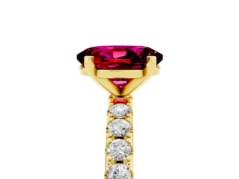 Yellow gold Oval Cut Garnet Solitaire Pavé Band with Four-Prong Setting_5
