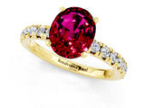 Yellow gold Oval Cut Garnet Solitaire Pavé Engagement Ring with Round Band and Prong Setting_13