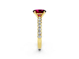 Yellow gold Oval Cut Garnet Solitaire Pavé Engagement Ring with Round Band and Prong Setting_14