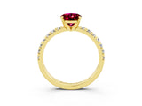 Yellow gold Oval Cut Garnet Solitaire Pavé Engagement Ring with Round Band and Prong Setting_15