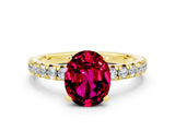 Yellow gold Oval Cut Garnet Solitaire Pavé Engagement Ring with Round Band and Prong Setting_72
