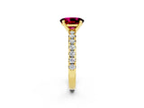 Yellow gold Oval Cut Garnet Solitaire Pavé Engagement Ring with Round Band and Prong Setting_74