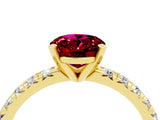 Yellow gold Oval Cut Garnet Solitaire Pavé Engagement Ring with Round Band and Prong Setting_76