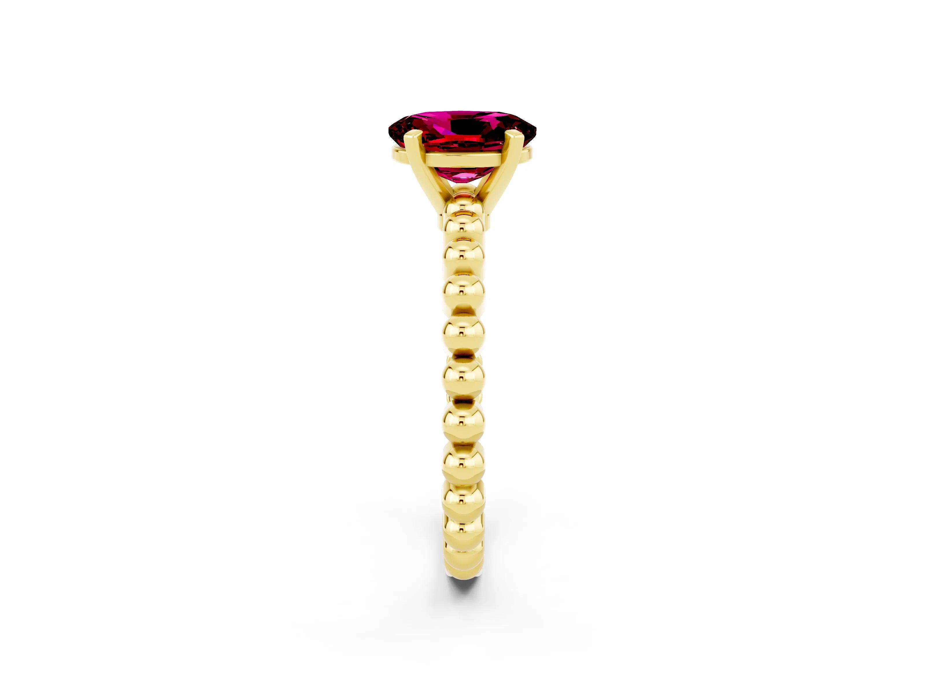 Yellow gold Oval Cut Garnet Solitaire Ring with Beaded Band and Prong Setting_2