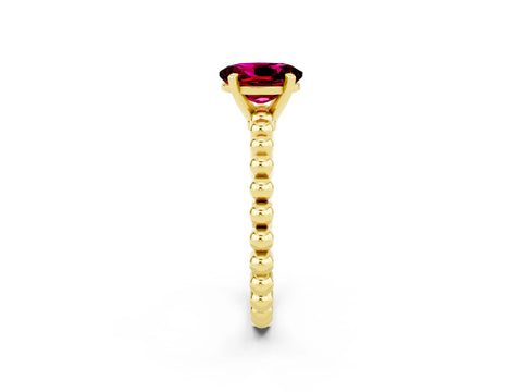 Yellow gold Oval Cut Garnet Solitaire Ring with Beaded Band and Prong Setting_2