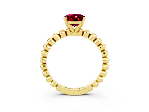 Yellow gold Oval Cut Garnet Solitaire Ring with Beaded Band and Prong Setting_3