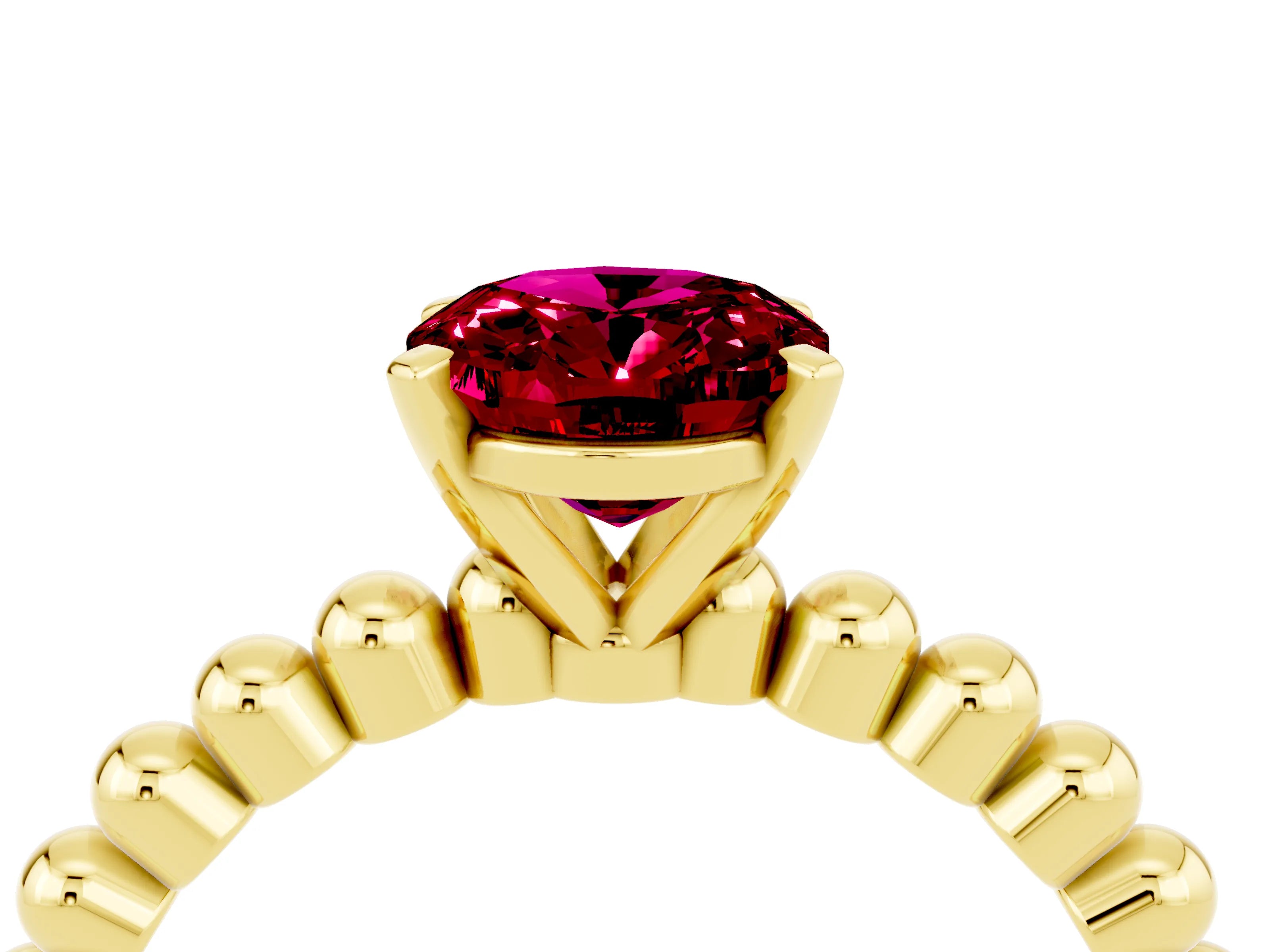 Yellow gold Oval Cut Garnet Solitaire Ring with Beaded Band and Prong Setting_4