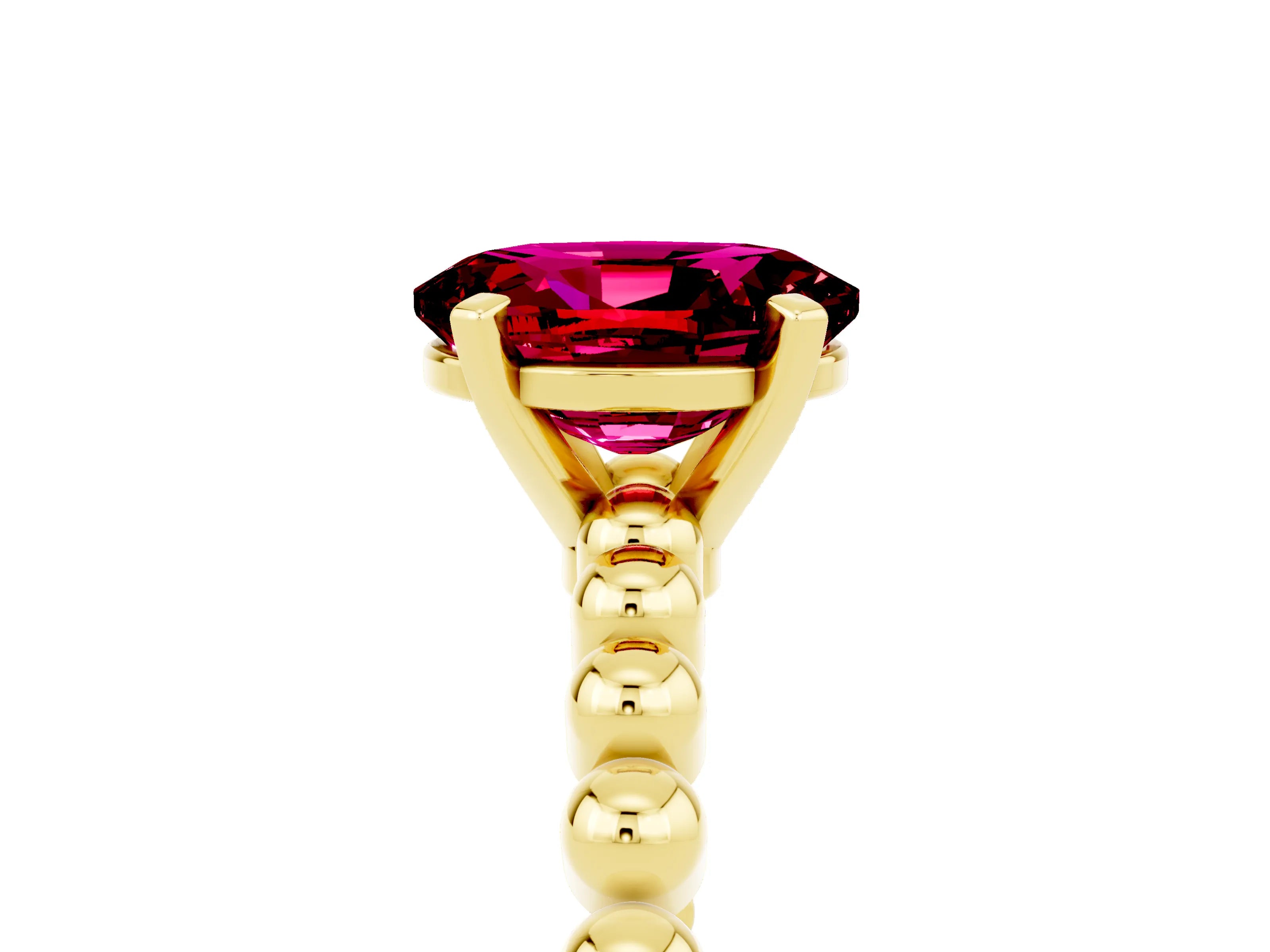 Yellow gold Oval Cut Garnet Solitaire Ring with Beaded Band and Prong Setting_5