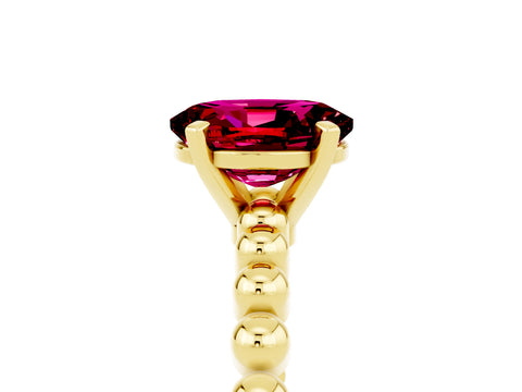 Yellow gold Oval Cut Garnet Solitaire Ring with Beaded Band and Prong Setting_5