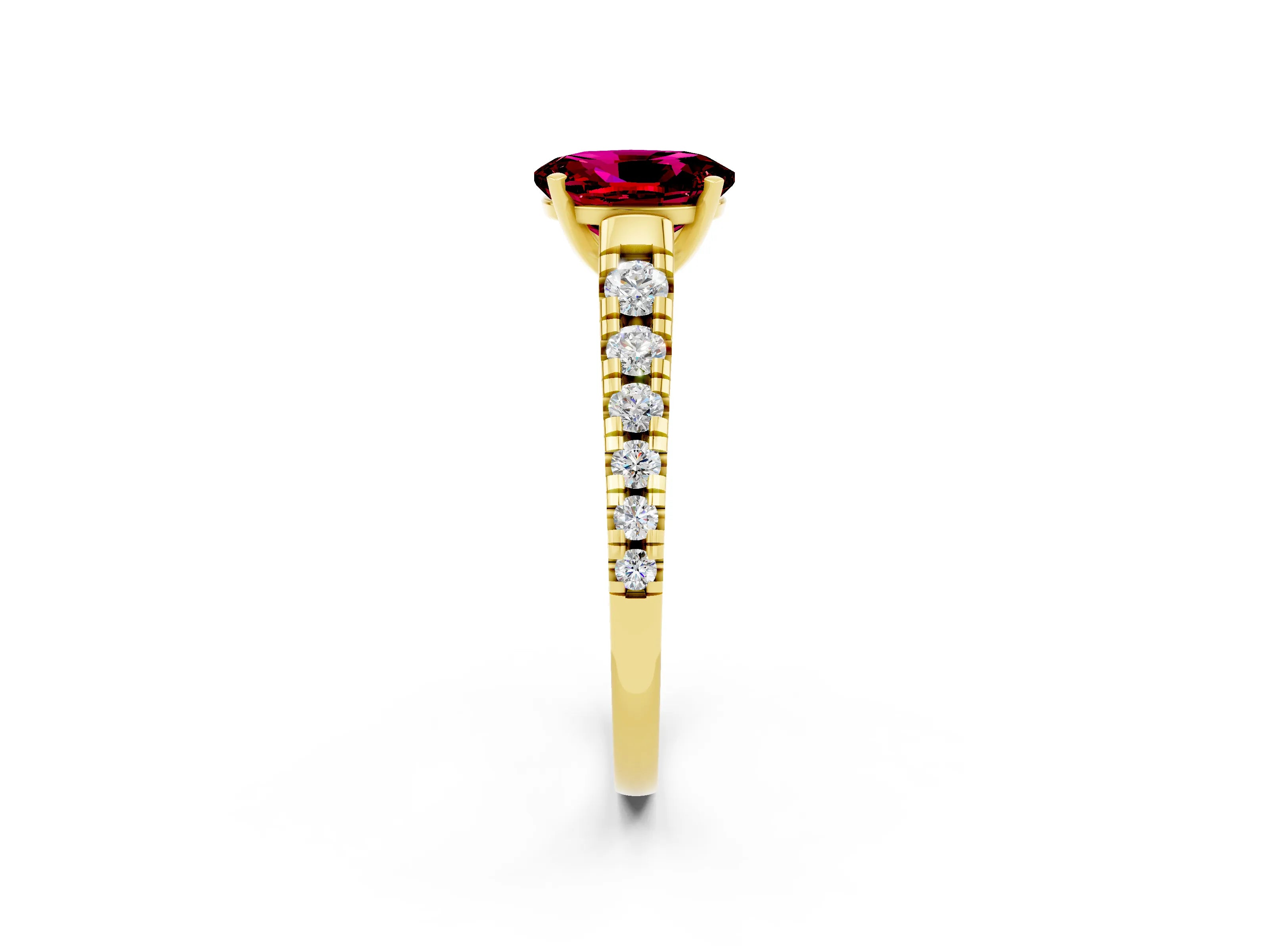 Yellow gold Oval Cut Garnet Solitaire Ring with Cathedral Setting and Pavé Band_2