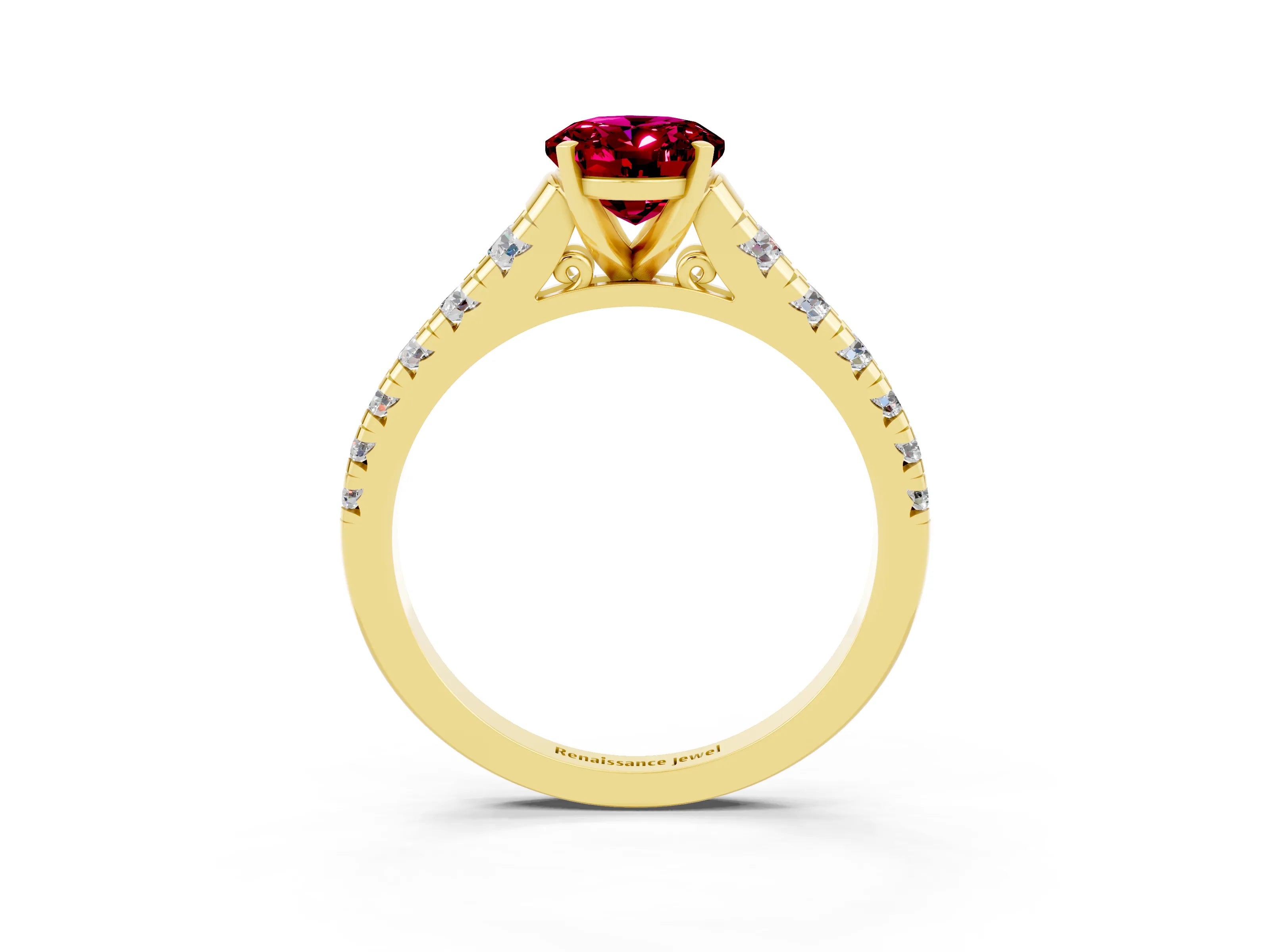 Yellow gold Oval Cut Garnet Solitaire Ring with Cathedral Setting and Pavé Band_3