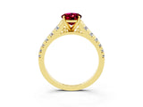Yellow gold Oval Cut Garnet Solitaire Ring with Cathedral Setting and Pavé Band_3