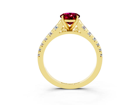 Yellow gold Oval Cut Garnet Solitaire Ring with Cathedral Setting and Pavé Band_3